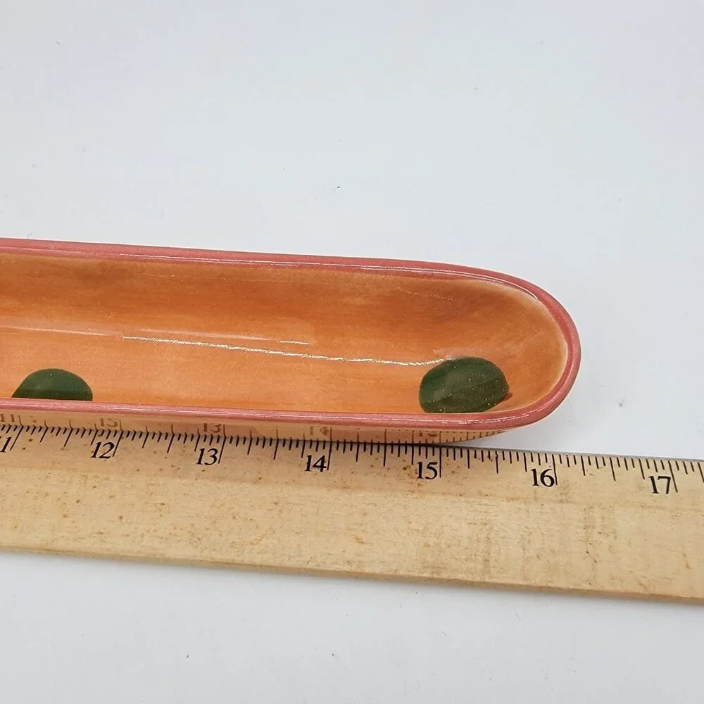 Laurie Gates 2002 Long Polka‎ Dot Ceramic Dish Breadsticks?  Made In USA